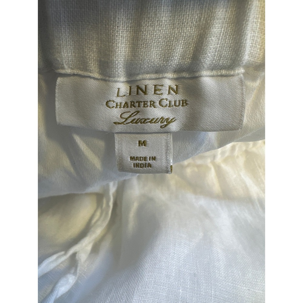 Charter Club Luxury 100% Linen Crop Ankle Pants White Drawstring Lined Pockets M - Picture 5 of 13